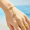 Corrente de dedo de pulseira designer de aço inoxidável 316L banhada a ouro 18k com pingentes de gota e pedra olho de gato, estilo leve e luxuoso, para mulheres
