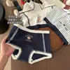 Cueca Boxer Feminina Jacquard Estilo Academia Britânica Cor Pêssego Algodão Puro Estampa de Urso Hipoalergênica Antibacteriana Respirável Cintura Média