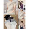 Nuevo Estilo Primavera y Verano 2026 Tejido de Punto Fino Ligeramente Transparente Camiseta Interior Casual Camisa con Borde Enrollado Protección Solar Top para Mujer