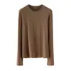 Camiseta de Manga Larga Versátil con Cuello Redondo Elástico de Seda Tencel Austriaco Lenzing para Mujer Ins Versátil/Tb8932