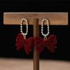 Aretes de Moño Rojo Súper Lindos Reunión Anual de Navidad Nicho Elegante Princesa Lujo Celebridad Aretes Franceses para Cena