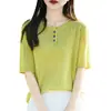 Camiseta Feminina de Tricô de Seda Gelada com Gola Redonda Estilo Francês, Manga Curta, Verão 2026, Fina, Respirável, Caimento Solto, Top Emagrecedor, Camiseta de Meia-Manga, Nova