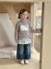 Suéter Infantil KT 2026 Outono/Inverno Top Tricô Coreano para Meninas com Babado para Usar com Jeans, Roupa Infantil da Moda