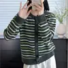 Cárdigan retro a rayas con bloques de color, relajado y desenfadado, 2026, para mujer, invierno, suave, holgado, tejido casual