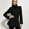 Casaco de lã feminino gola alta estilo retrô escuro, moda de inverno casual com design de abotoamento duplo, casaco de lã estilo coreano