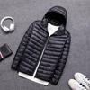 Inverno stand collar down jacket homens à prova de vento pato branco para baixo leve quente curto capuz jaqueta cross-border personalizado logotipo impresso