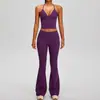 Nuevo traje deportivo casual estilo europeo y americano para mujer, sujetador deportivo de tiras halter ajustables, conjunto de yoga con microcampana que levanta los glúteos