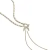 Collar de perlas ajustable con cordón para Mujer estilo coreano de verano elegante diseño de celebridad de internet colgante de mariposa cadena para la clavícula
