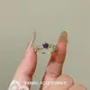 Anel Korean Style Ins Azul Gelo Borboleta com Diamante Brilhante, Fashion e Versátil, Estilo Fresco e Doce, Anel Versátil Elegante e Exquisito