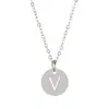 Venta caliente transfronteriza collar con letra de acero de titanio colgante redondo 26 mayúsculas en inglés collar de joyería pulida al por mayor