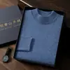 Suéter de cachemira para hombre, tejido grueso de 7 puntos, cuello medio alto, color liso, elegante y simple, estilo de negocios ligero, suéter de punto pullover