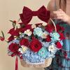 Shangjin Cesta de Flores Romántica de Mimbre Artificial Tejida a Mano Cesta para Flores Cesta de Regalo para Ramo Cesta tipo Bolso DIY