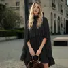 Vestido capa de satén de cuello alto estilo europeo y americano transfronterizo para mujer, con volantes, corte A holgado, vestido formal corto