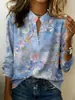 Nueva camisa de mujer de comercio exterior, top transfronterizo, camisa estampada de cuello en V, Amazon