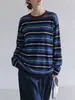 Blusa relaxada e casual estilo francês para mulheres, camisa de tricô listrada de manga longa estilo old money de verão com proteção solar, top soltinho casual