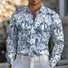 Nueva camisa cruzada para hombre con estampado floral, moderna, de manga larga, cuello camisero, camisa casual para hombre, talla grande casual