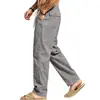 Pantalones casuales de lino para hombre de Amazon AliExpress, europeos y americanos, talla grande, corte holgado, cordón, multibolsillos, pantalones de playa, venta al por mayor para hombre