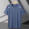 Camiseta de secagem rápida para fornecimento transfronteiriço, alta elasticidade, manga curta, respirável, seda gelada, gola redonda, masculina, esportiva, para corrida, ao ar livre, proteção solar