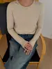 Camiseta base Shijian ACME gris de cuello redondo, corte ajustado, manga larga para mujer, otoño, mezcla de lana, elástica, suave, T-shirt 42500
