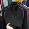 Moletom de Moda Inverno Alta Qualidade Veludo Alemão Espessado Meio-Zíper Gola Alta Dupla Face Cor Sólida Moletom Masculino com Gola Alta