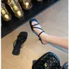 Versión de Piel de Vaca Brisa Nocturna de Isla~Estilo Hada Francesa Tira Fina Punta Cuadrada Sandalias de Tacón Alto Piel Genuina Nuevo Estilo de Verano para Mujer