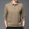 Camiseta de Manga Larga para Hombre Douyin Primavera 2024 Color Sólido Cuello Camisero Camisa Polo Top para Hombre Venta al por Mayor