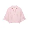 Roupas Femininas Europeias e Americanas Transfronteiriças Aliexpress Venda Quente Moda Linho Rosa Curta Moda Feminina Camisa Primavera e Verão