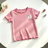 Camiseta de Manga Corta de Seda Helada Estilo Coreano para Niñas Camiseta Lisa de Verano para Bebé con Volantes Top Dopamina para Bebé Casual
