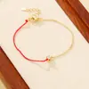 Caperucita Roja Mismo Estilo Pulsera Tejida Roja para Mujer Ins Diseño Simple Mitad Cuerda Mitad Cadena Zircón Pulsera de Cuerda para la Mano