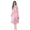Vestido largo de encaje de alta calidad, estilo nuevo, inspirado en Chanel, para ceñir la cintura y estilizar, con cinturón en color albaricoque
