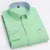 Camisa Oxford Fina de Algodão Puro Moda Verão Manga Longa Masculina Casual Slim Fit Cor Sólida Tendência Masculina Simples Casual