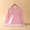 Ropa interior térmica de algodón puro para niños, camiseta base de rayas para adolescentes, cómoda camiseta de forro polar para otoño, top de color liso para niños mayores y estudiantes