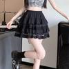 Saia Bolo de Renda Cintura Alta Saia Curta Preta Primavera Nova Roupa Feminina 2025 Saia Tutu Saia Guarda-Chuva Saia Linha A