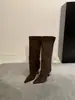 Botas Country Western de Salto Alto Bico Fino Retrô 2026 Novo Estilo Elegantes da Moda Afinando Panturrilha Ampla Botas de Camurça Franzidas