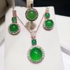 Juego de Calcedonia Congelada Plateada Ágata Azul Cielo Aretes Pulsera Vestido de Noche Jade Joyería de Cuatro Piezas