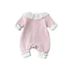 Primavera y Otoño Nuevo Bebé Niña Manga Larga Estilo Occidental Fuera de Casa Cuello con Cordones Flor de Lana Doble Capa Manga Larga Ropa de Una Pieza