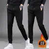 Pantalones de hombre para otoño e invierno con forro polar, elasticidad en cuatro direcciones, cremallera, múltiples bolsillos, cintura elástica, corte recto holgado, estilo jogger