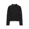 Comércio Exterior Transfronteiriço Roupas Femininas Primavera 2026 Novo Estilo Europeu e Americano Moda Camisa com Botões na Cintura Renda Crochê Gola Alta para Mulheres