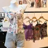 2026 Nuevo Estilo Fresco Retro con Cordones Estampado Sexy de Halter Fruncido Cuello en V Elegante Top Ajustado para Mujer