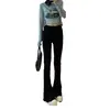 Calça Jeans Flare Preta Cintura Alta Feminina Verão 2024 Novo Estilo Pequena Personalidade Perna Larga Micro Sino