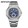 SANDA Reloj de Cuarzo para Hombre con Calendario Impermeable Luminoso, Esfera Octagonal, Correa de Acero de Moda, Venta al por Mayor