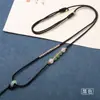 Colar com Cordão de Nó de Paz e Boa Sorte Tecido à Mão com Pingente de Jade e Ágata, Estilo Ajustável, Cordão de Pescoço de Jade Hetian