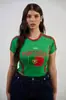 Camiseta de Verão Europeia Feminina com Estampa de Bandeira e Letras Street Slim Sexy Curta 2025 Top Transfronteiriço