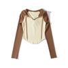 Estilo Doce Puro Slim-fit Curto Exposto no Umbigo Aparência Magra Cor Contrastante Curto com Capuz Suéter Feminino Europeu e Americano Manga Longa Camiseta Hoodie