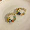 Brincos de Miçangas de Pedra Natural para Mulheres, Brincos de Estilo Étnico Vintage, Joias de Orelha com Design de Nicho, Borlas de Cristal Estilo Japonês e Coreano