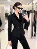 Otoño 2026 Nuevo Estilo Blazer Negro Elegante de Ajuste Delgado para Mujer Estilo Diosa Chaqueta de Traje Elegante para el Trabajo 35438