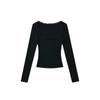 Vintage Lace Stitching Square Collar Slim-fit Top Feminino Pure Desire Spice Girls Wear Cor Sólida Base Manga Comprida Camiseta