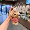 Adorable sombrero de chef estilo coreano, colgante de peluche de cachorro, delantal a rayas, llavero de perro de peluche, amuleto para bolso femenino