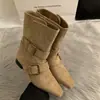 Botas de Media Caña Gruesas de Tacón Bajo Estilo Francés para Mujer, Nuevas Botas Cortas de Moda Otoño 2025 con Punta Fina, Botas Martin
