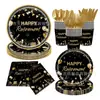 Novo conjunto de louça descartável com tema de aposentadoria para feriado, suprimentos para festa, pratos de papel descartáveis